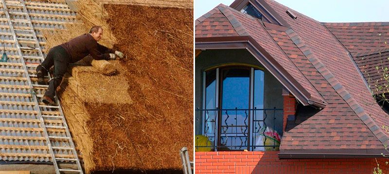 Соломенная крыша и битумная черепица