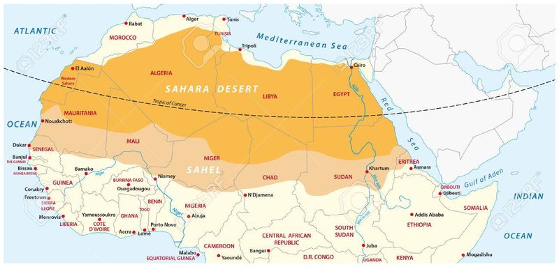 Пустыня Сахара на карте