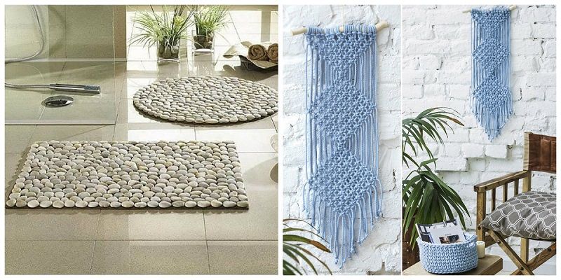 Коврики из гальки, макраме